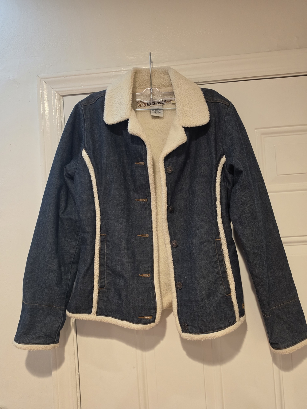 Billabong Dark Blue Denim Teddy Jacket with Cream Sherpa